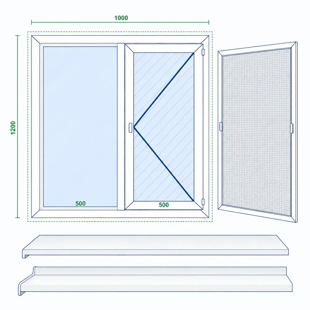 Pachet Complet Fereastră PVC – 1000×1200 mm